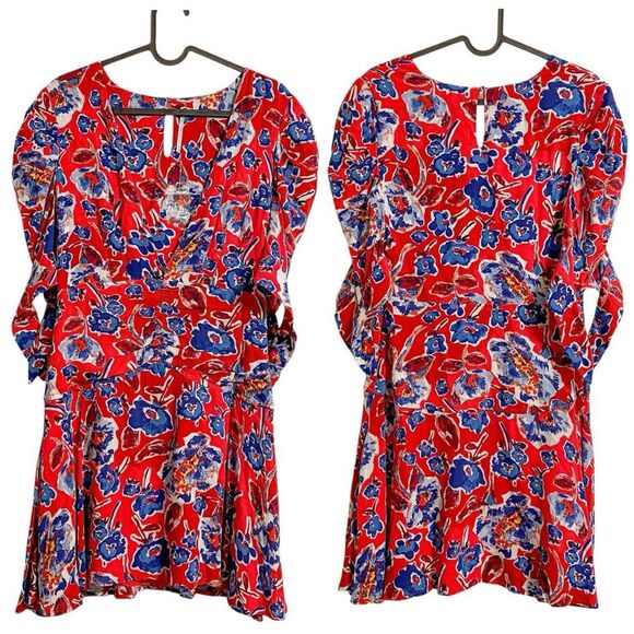 Free People Glow Up Mini Dress Floral Red 6 - Picture 4 of 8